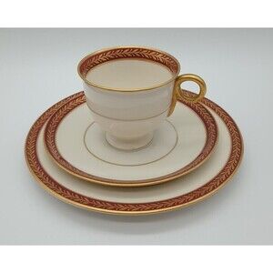 theodore haviland new york lauria Red Demitasse Cup Saucer And Dessert Plate